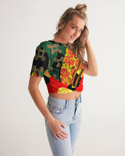 Load image into Gallery viewer, continuospeace1 heritage print Women&#39;s Twist-Front Cropped Tee
