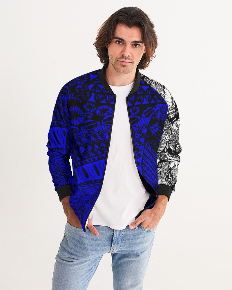 Marisa_Feather sketch details in BLUE Men's Bomber Jacket