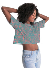 Load image into Gallery viewer, Coral &amp; Teal Tribal Lines  Women&#39;s Lounge Cropped Tee
